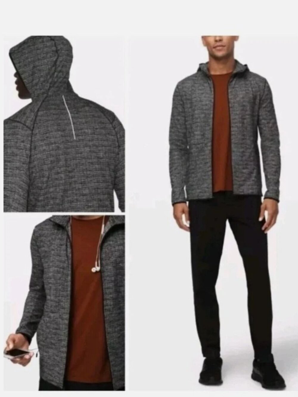 lululemon athletica Men’s Heathered Grey Black Full Zip Surge Jacket Medium